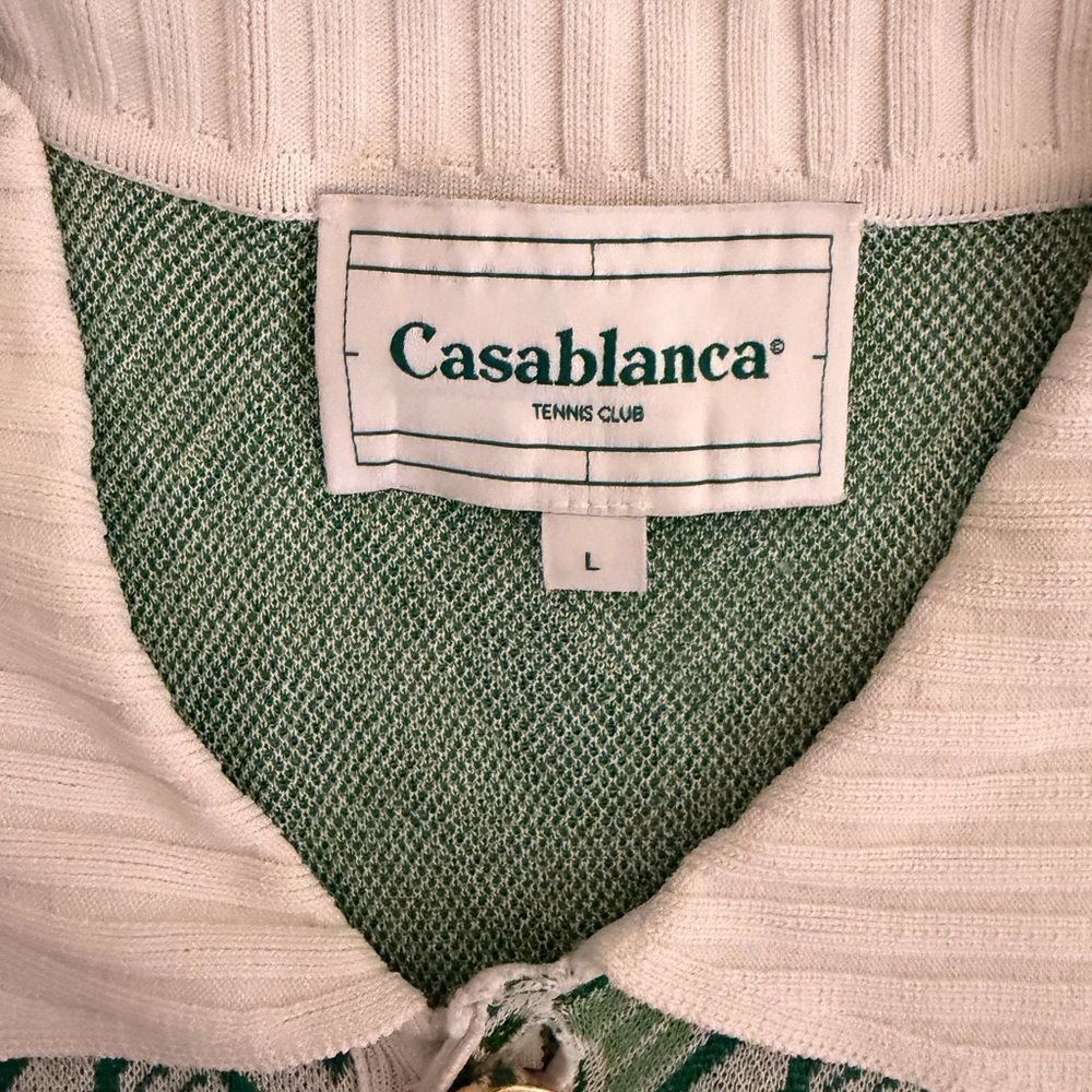 Casablanca Green Patterned Knit Polo Shirt - Picture 2 of 5